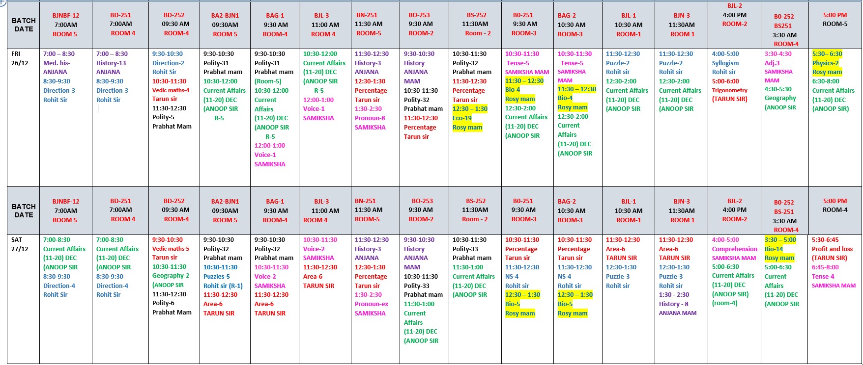 The Coaching Concept Time table 26-27 Dec 2025 image