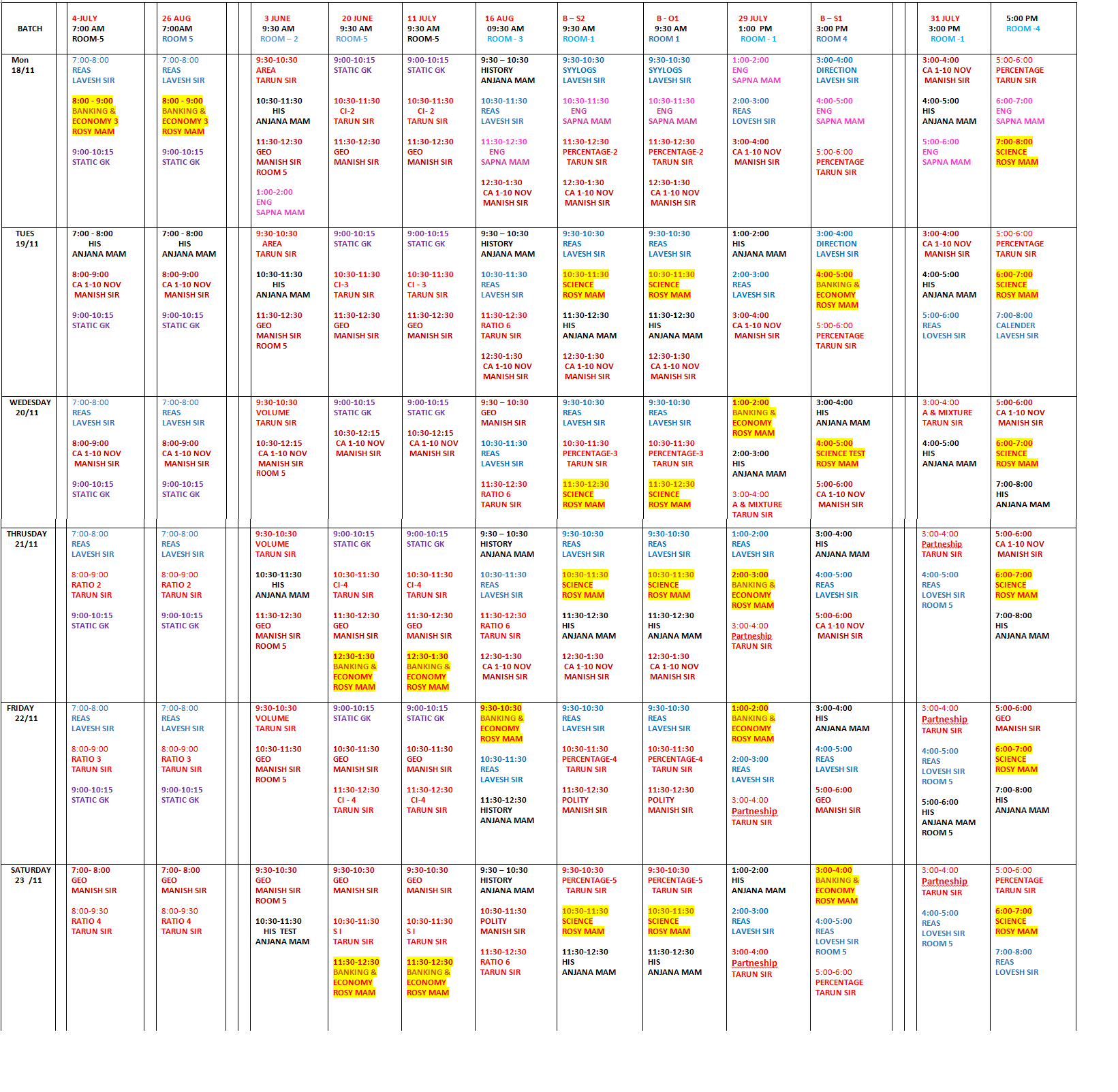 The Coaching Concept Time table ( 18 - 23 Nov) image